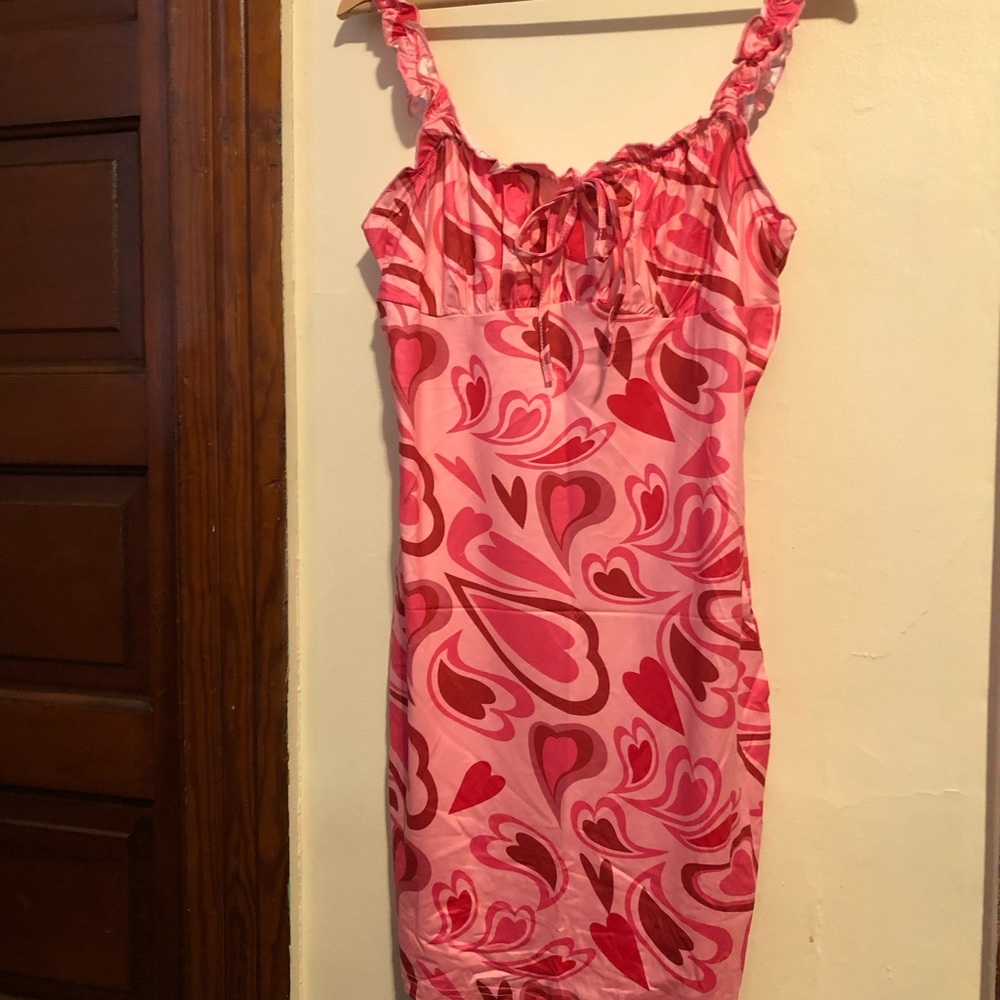 Shein Vcay heart frill strap ruched bust tie front New with out tag size large